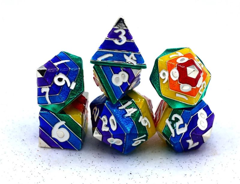 hym DICE SET 7 METAL RAINBOW PRIDE SILVER w/ WHITE