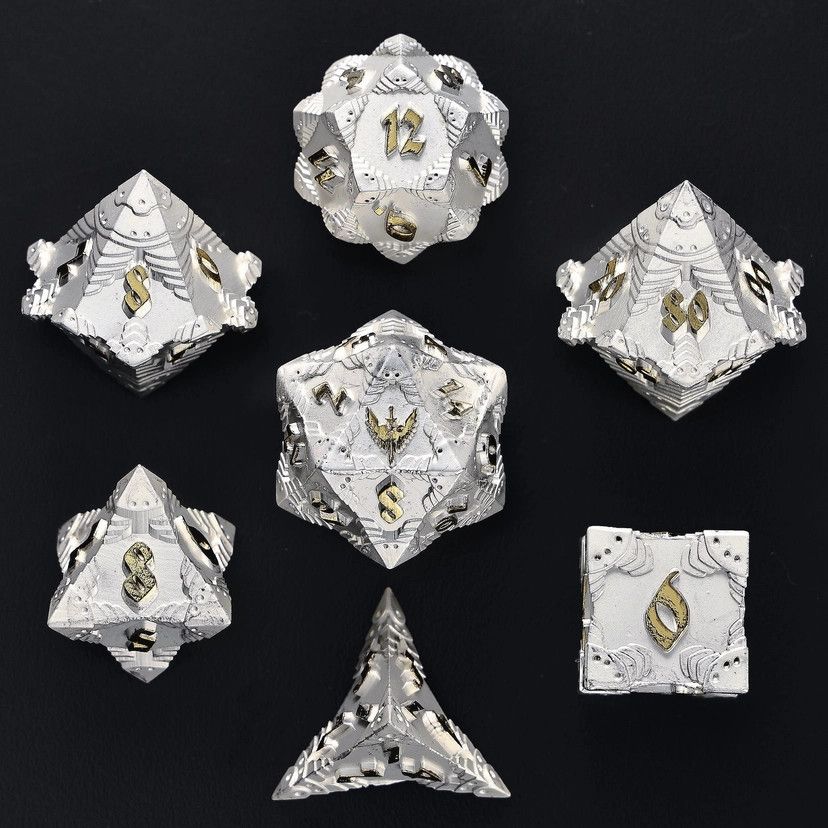 hym DICE SET 7 METAL PALADIN MATTE SILVER w/ GOLD