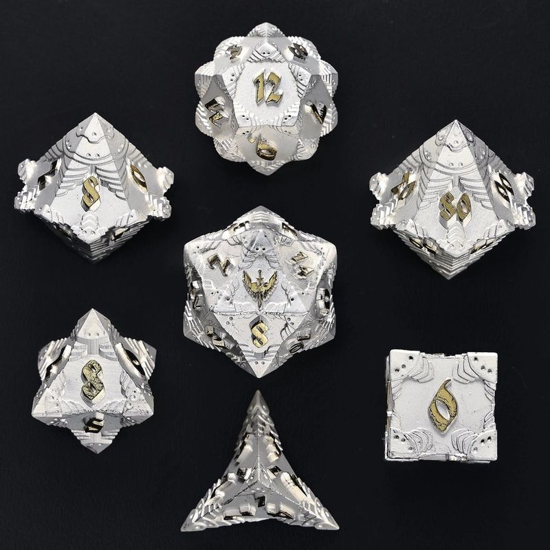 hym DICE SET 7 METAL PALADIN MATTE SILVER w/ GOLD