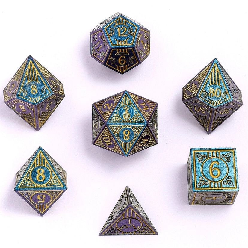hym DICE SET 7 METAL BARD GLITTER BLUE w/ GOLD