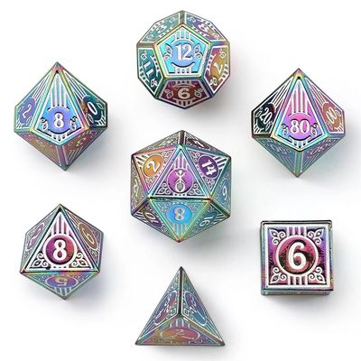 hym DICE SET 7 METAL BARD RAINBOW w/ WHITE