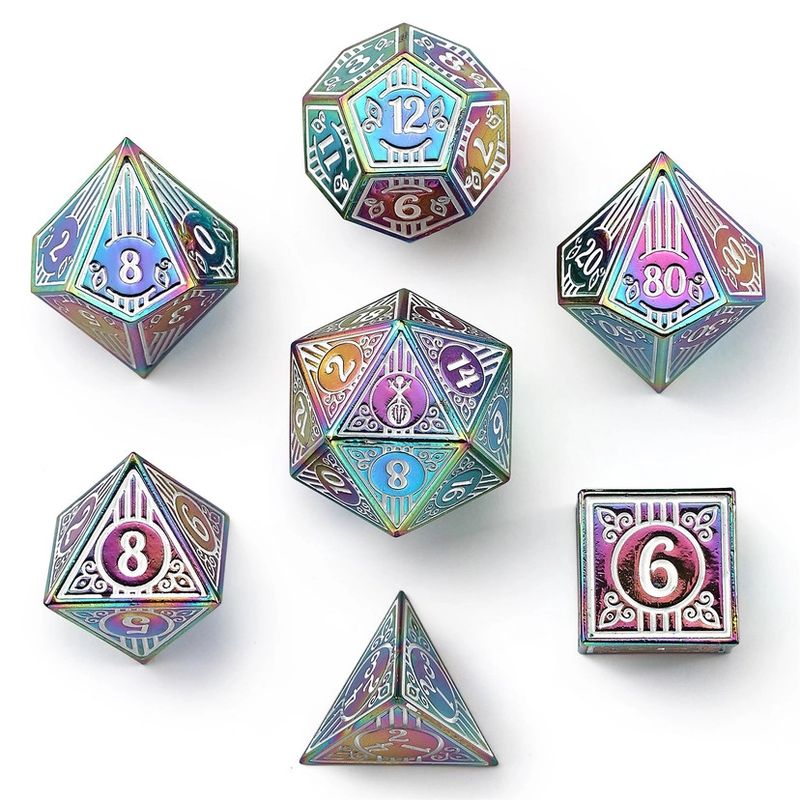 hym DICE SET 7 METAL BARD RAINBOW w/ WHITE