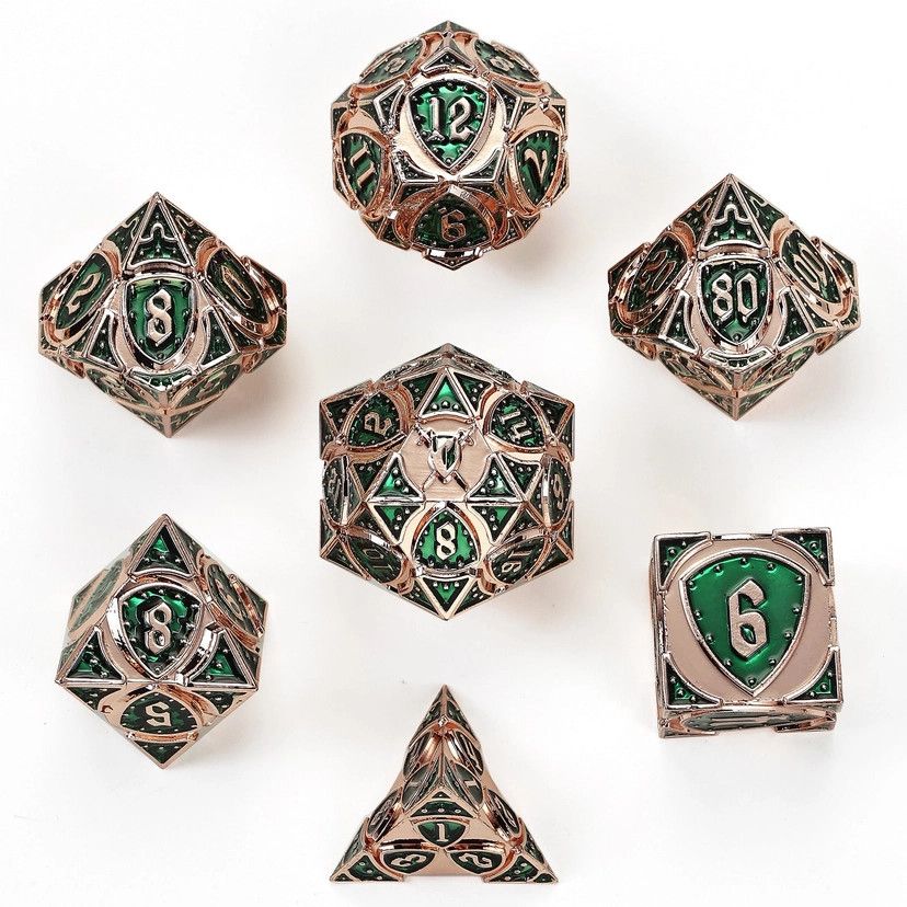 hym DICE SET 7 METAL FIGHTER COPPER w/ GREEN