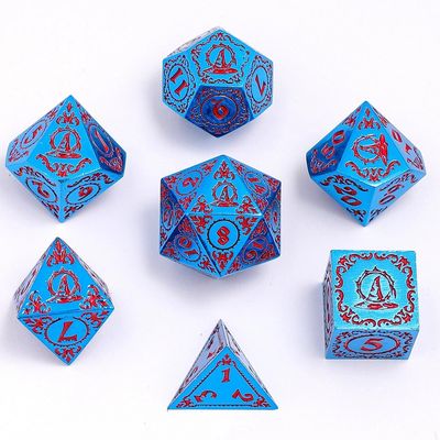 hym DICE SET 7 METAL WIZARD BLUE w/ RED