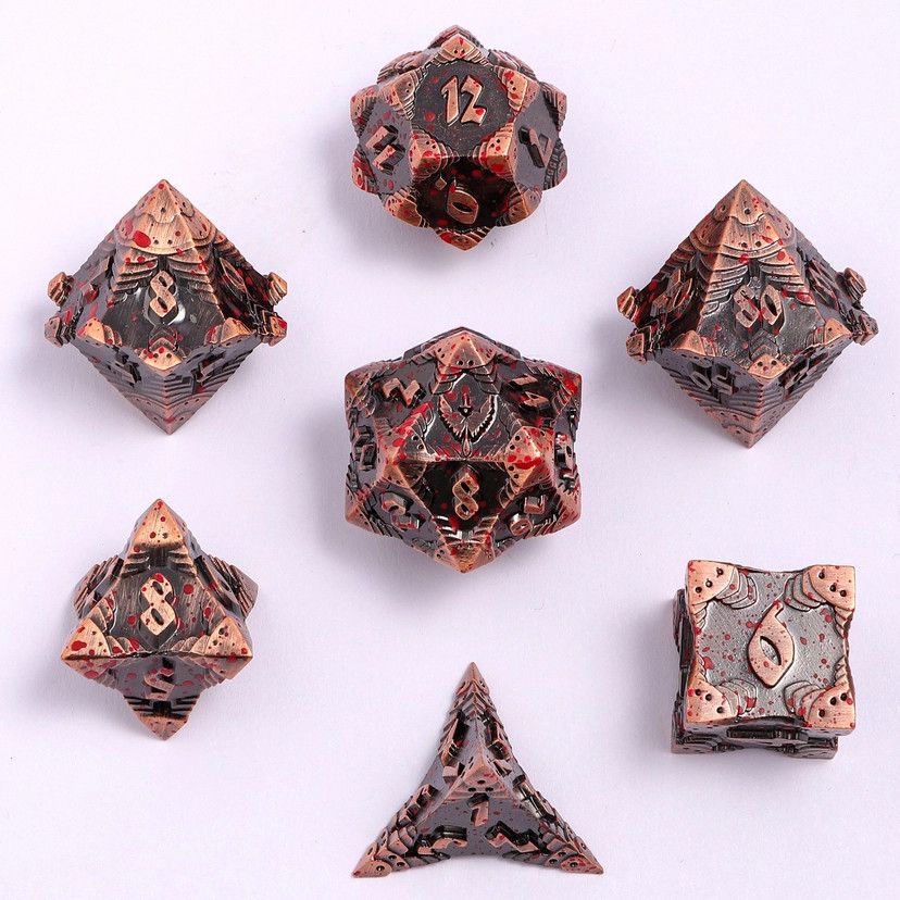 hym DICE SET 7 METAL PALADIN ANCIENT COPPER w/ BLOOD SPATTER