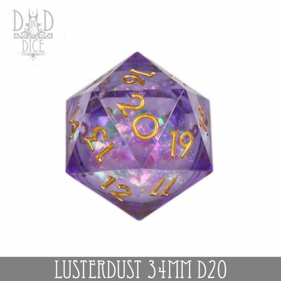 DICE D20 34mm LIQUID CORE COUNTDOWN - LUSTERDUST Purple w/ Gold