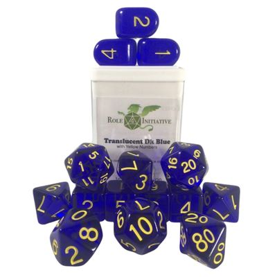 r4i DICE SET 15 TRANSLUCENT DARK BLUE w/ YELLOW