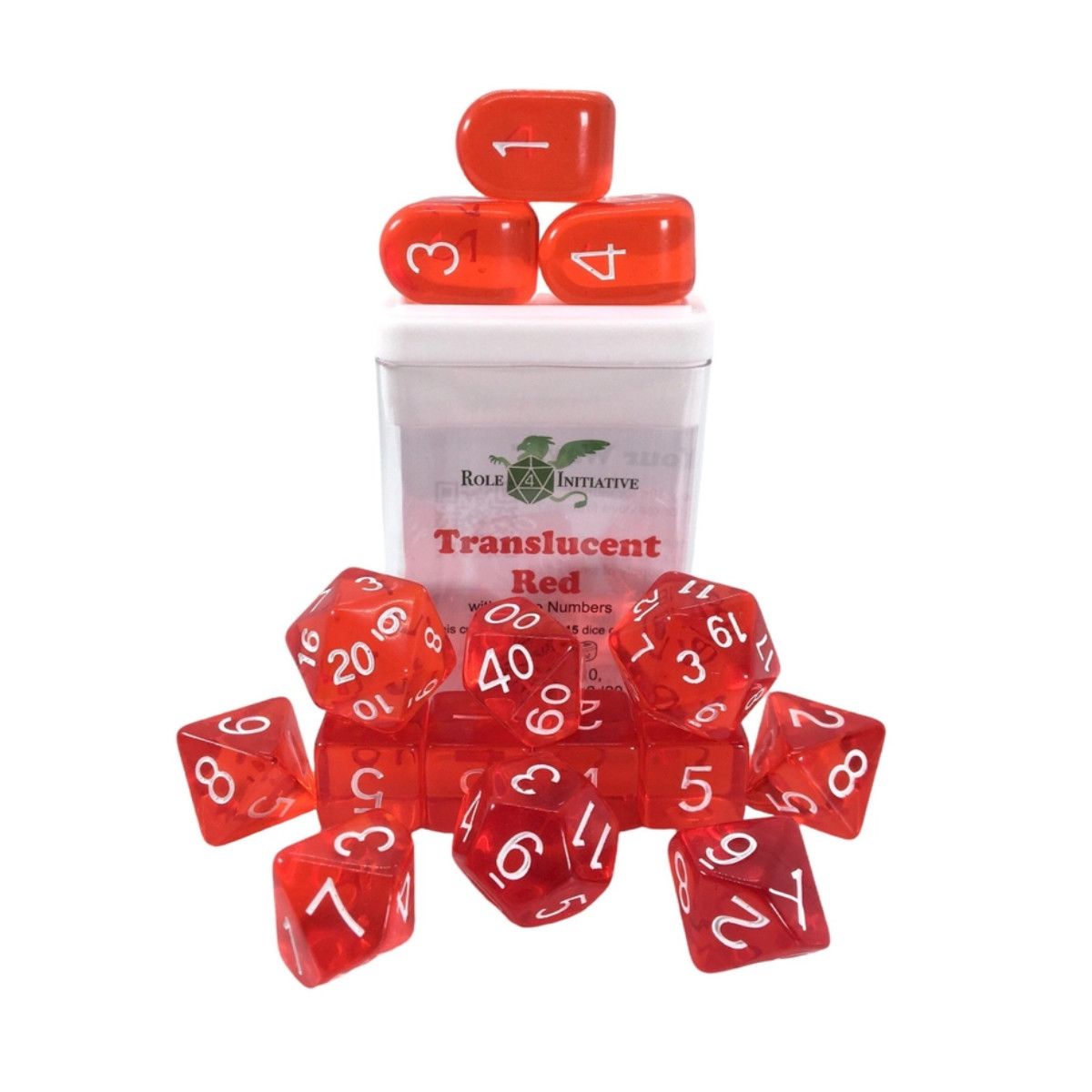 r4i DICE SET 15 TRANSLUCENT RED w/ WHITE