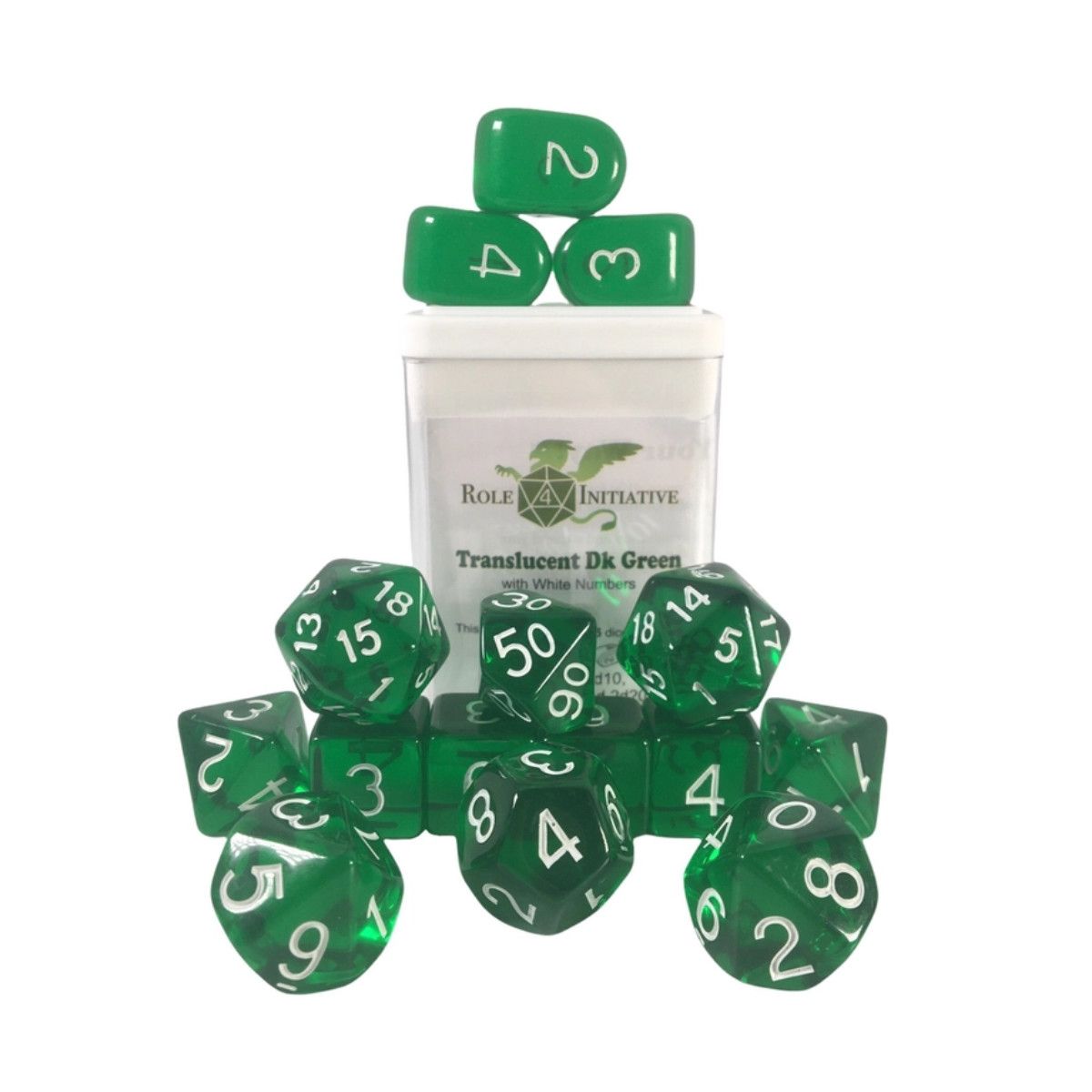 r4i DICE SET 15 TRANSLUCENT DARK GREEN w/ WHITE