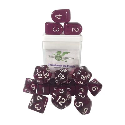 r4i DICE SET 15 TRANSLUCENT DARK PURPLE w/ WHITE