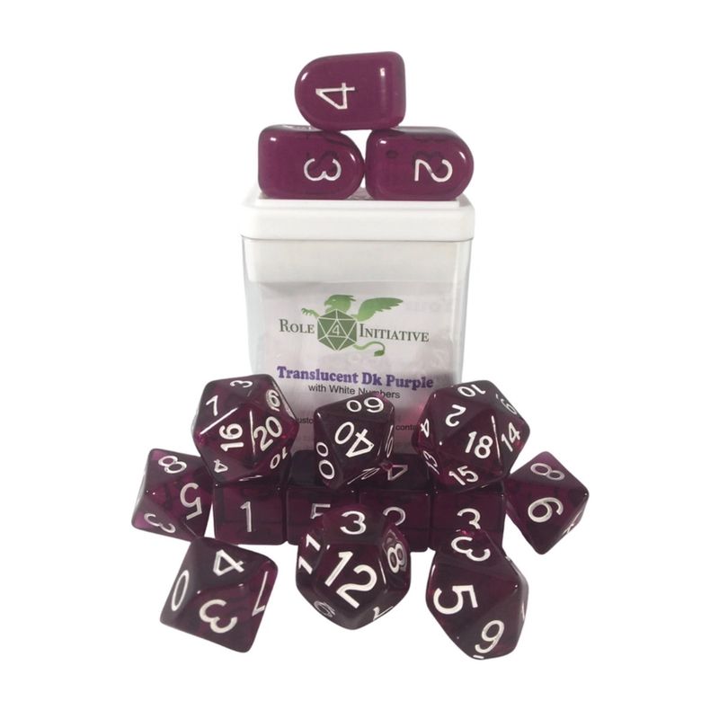r4i DICE SET 15 TRANSLUCENT DARK PURPLE w/ WHITE
