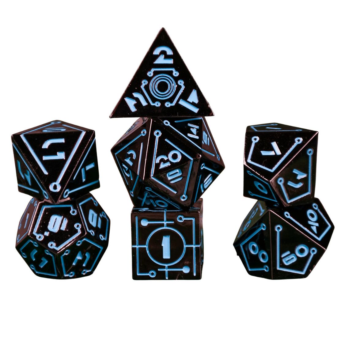 mmg DICE SET 7 METAL CYBERLINK VOID Black w/ Blue