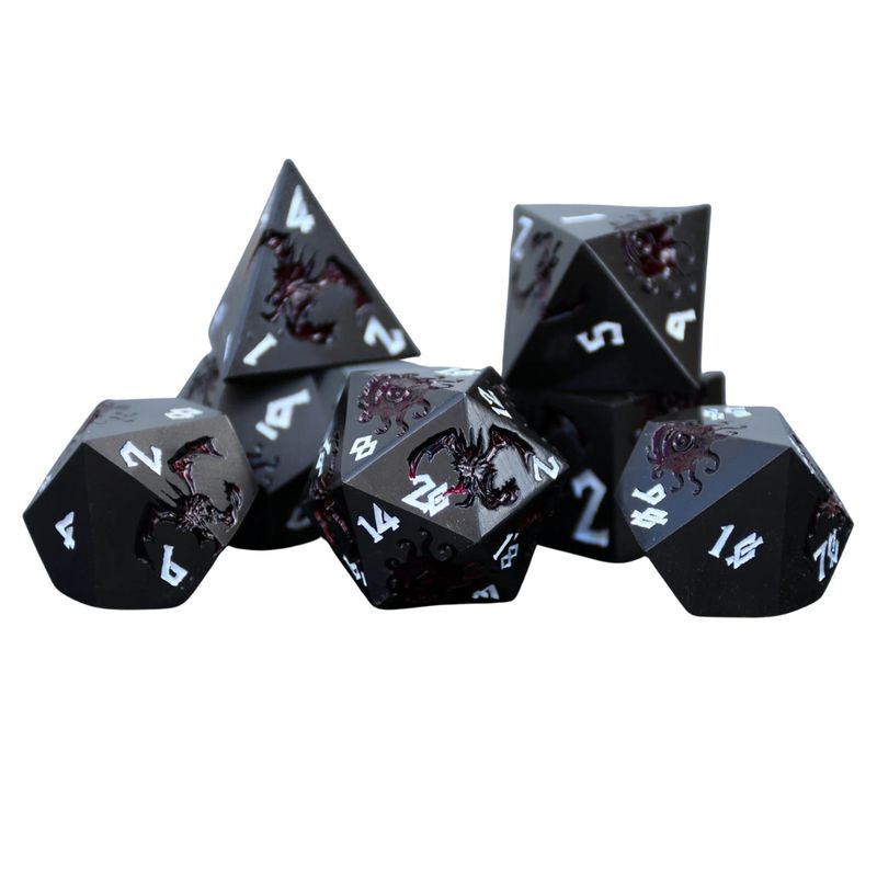 mmg DICE SET 7 METAL MONSTER MANUAL - GUNMETAL &amp; CRIMSON