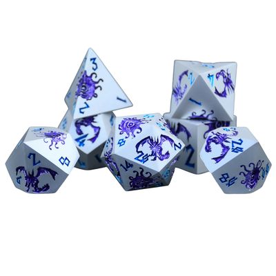 mmg DICE SET 7 METAL MONSTER MANUAL Silver &amp; Purple w/ Blue