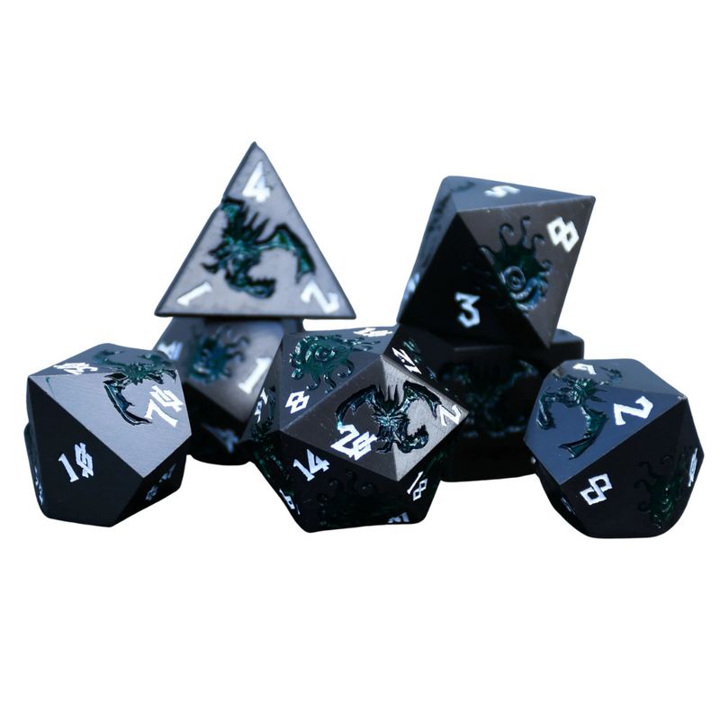 mmg DICE SET 7 METAL MONSTER MANUAL - GUNMETAL &amp; GREEN