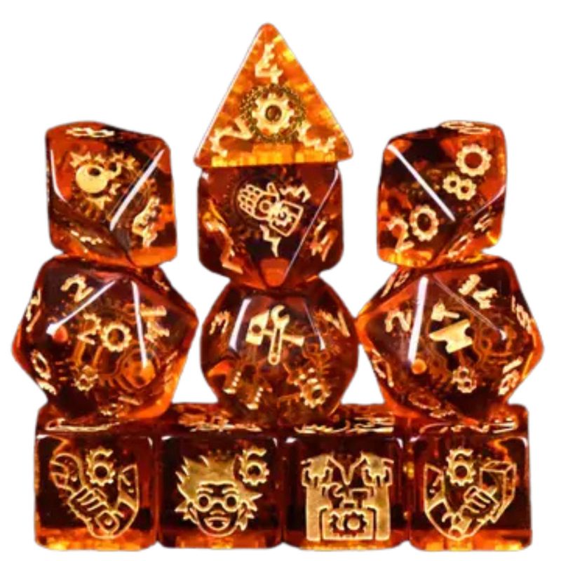 dnd DICE SET 11 ANCIENT ARTIFICER Orange &amp; Gold