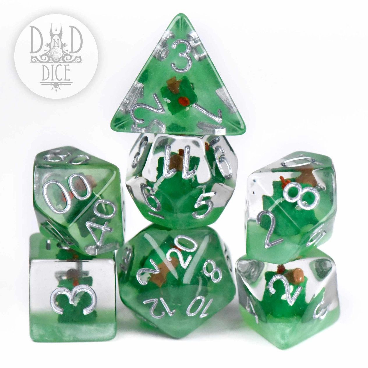 dnd DICE SET 7 GELATINOUS CUBE Clear w/ Silver