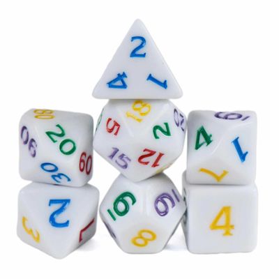 dnd DICE SET 7 READING RAINBOW White w/ Multiple Colors