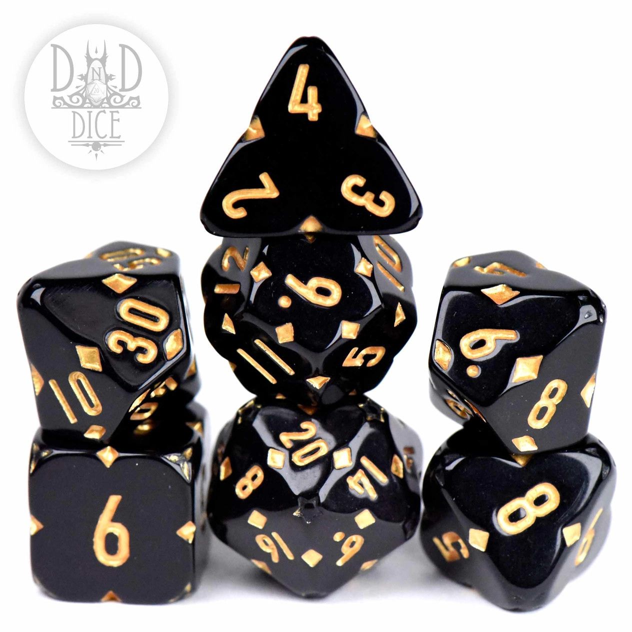 dnd DICE SET 7 THE DIAMOND CLUB Black w/ Gold
