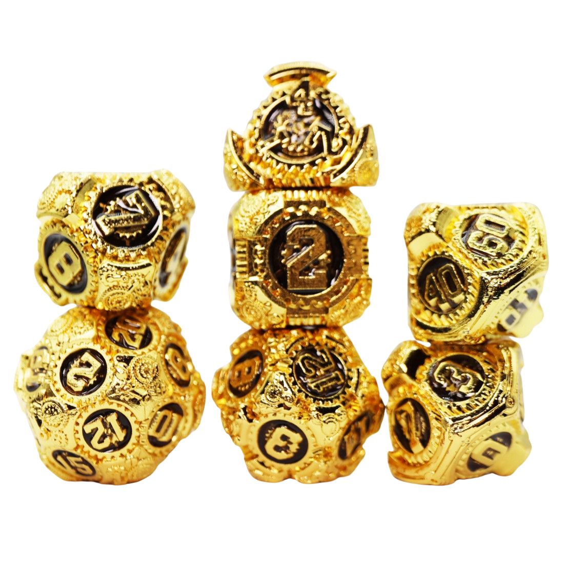 fb DICE SET 7 METAL AIRSHIP GEARS - IMPERIAL AIRCRAFT Gold w/ Black