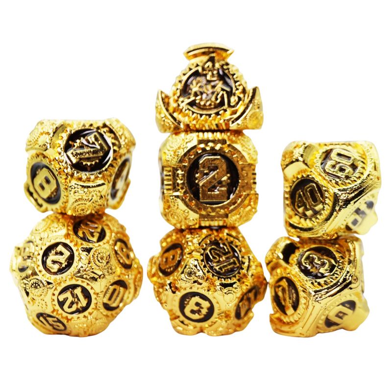 fb DICE SET 7 METAL AIRSHIP GEARS - IMPERIAL AIRCRAFT Gold w/ Black
