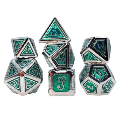 fb DICE SET 7 METAL ALCHEMIST - ACID Silver w/ Green