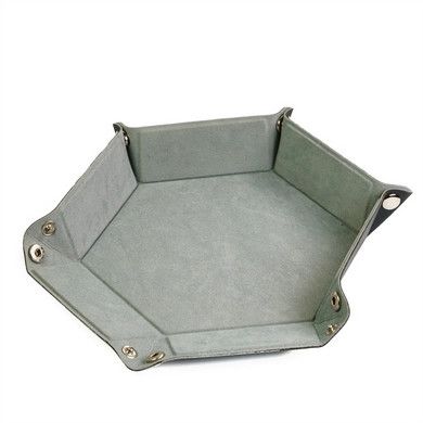 DICE TRAY LEATHERETTE &amp; VELVET HEX Silver