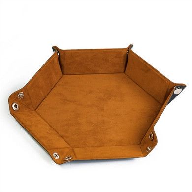 DICE TRAY LEATHERETTE &amp; VELVET HEX Camel Brown