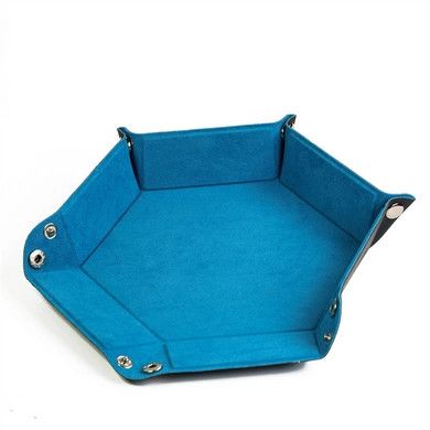 DICE TRAY LEATHERETTE &amp; VELVET HEX Blue