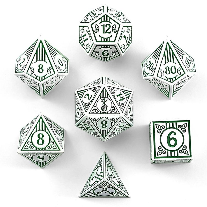 hym DICE SET 7 METAL BARD WHITE w/ GREEN