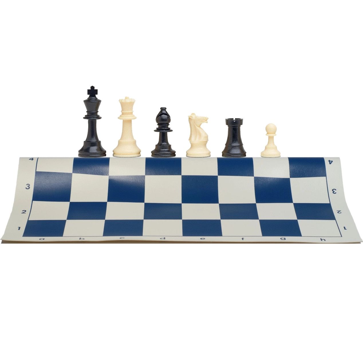 CHESS SET 3.75" PLASTIC TOURNAMENT on 20" VINYL BOARD Blue