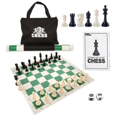 CHESS SET 3.75" PLASTIC TOURNAMENT 2Q on 20" VINYL BOARD Green