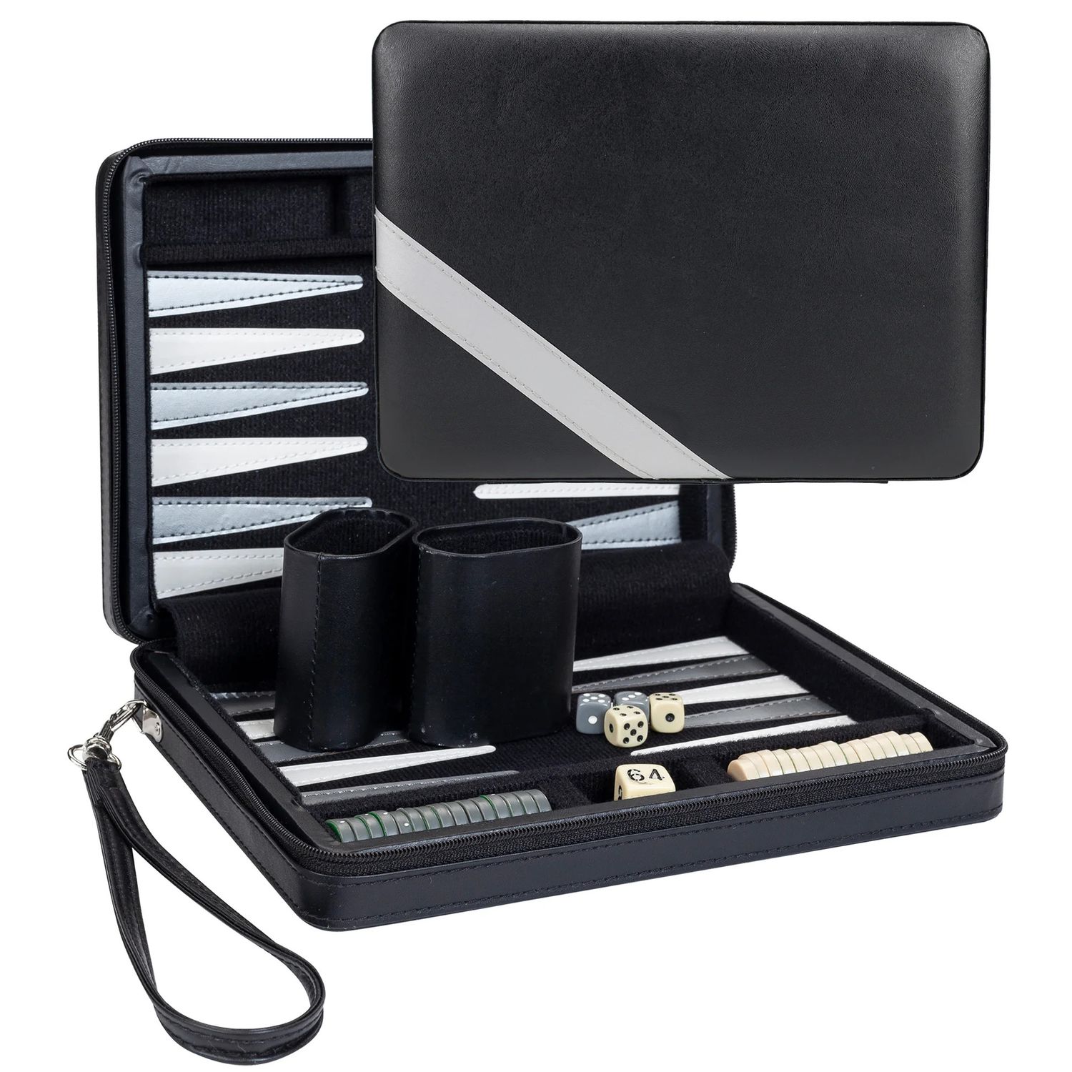 BACKGAMMON 14" MAGNETIC TRAVEL w/ ZIPPER &amp; STRAP
