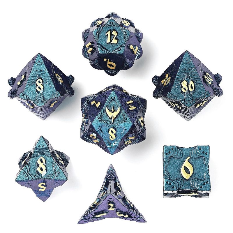 hym DICE SET 7 METAL PALADIN GLITTER BLUE w/ GOLD