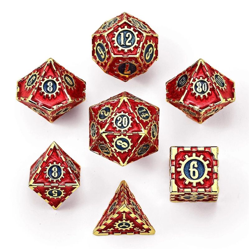 hym DICE SET 7 METAL COGCRAFT - Gold w/ Red &amp; Blue
