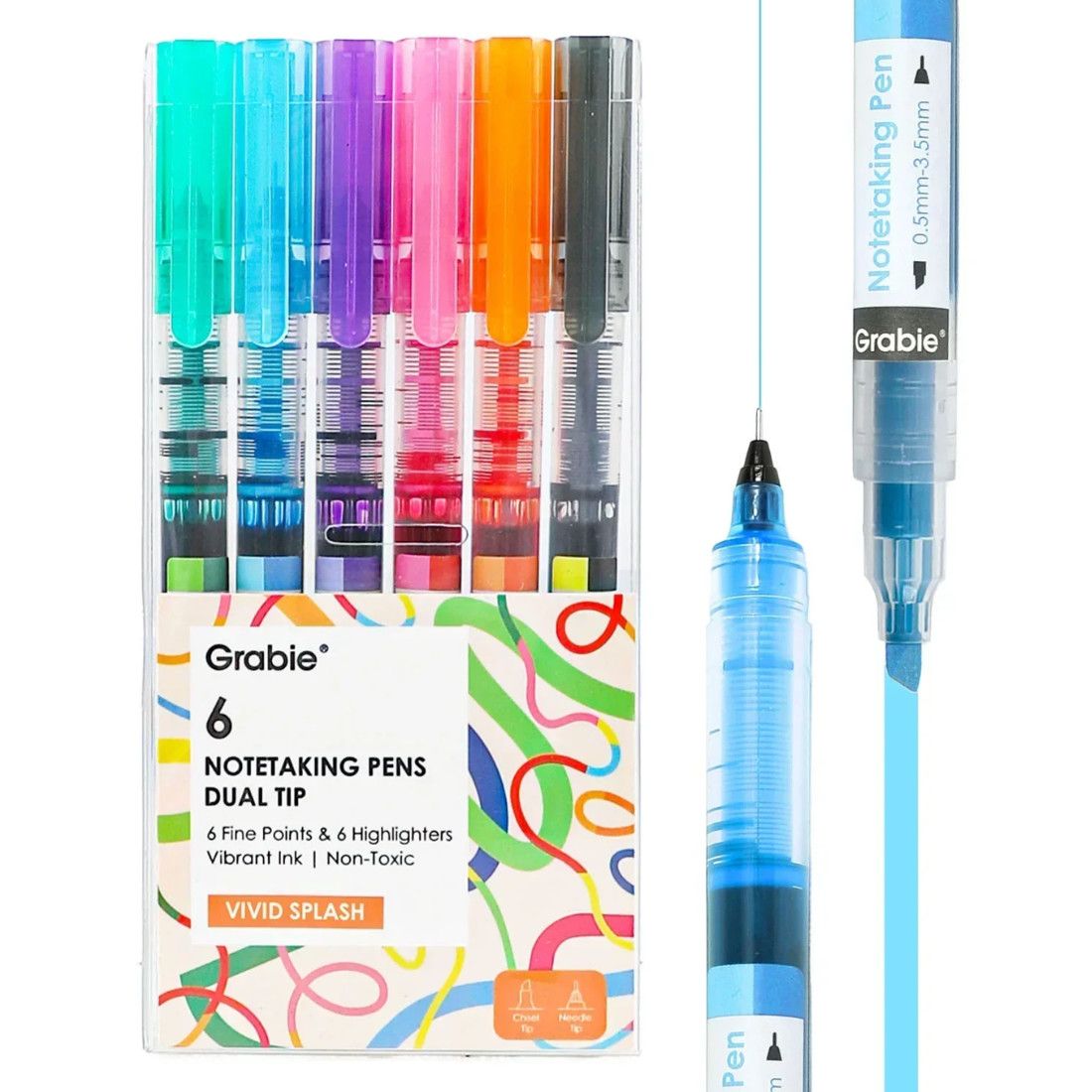 DUAL-TIP NOTETAKING PENS 6 SET - VIVID SPLASH