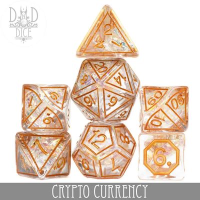 dnd DICE SET 7 CRYPTO CURRENCY Clear w/ Foil &amp; Gold