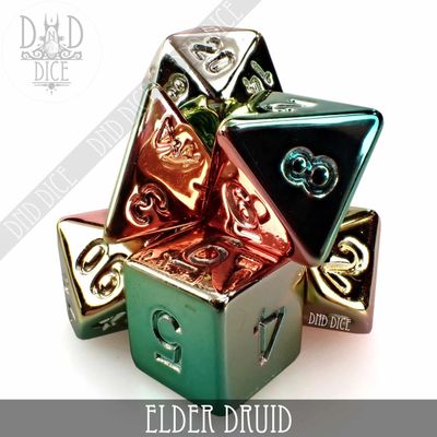 dnd DICE SET 7 ELDER DRUID Metallic Green/Yellow/Pink