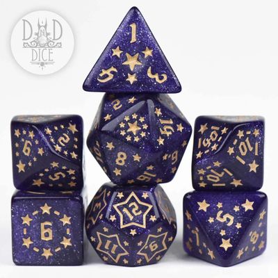 dnd DICE SET 7 TWINKLE LITTLE STAR Dark Purple w/ Glitter &amp; Gold