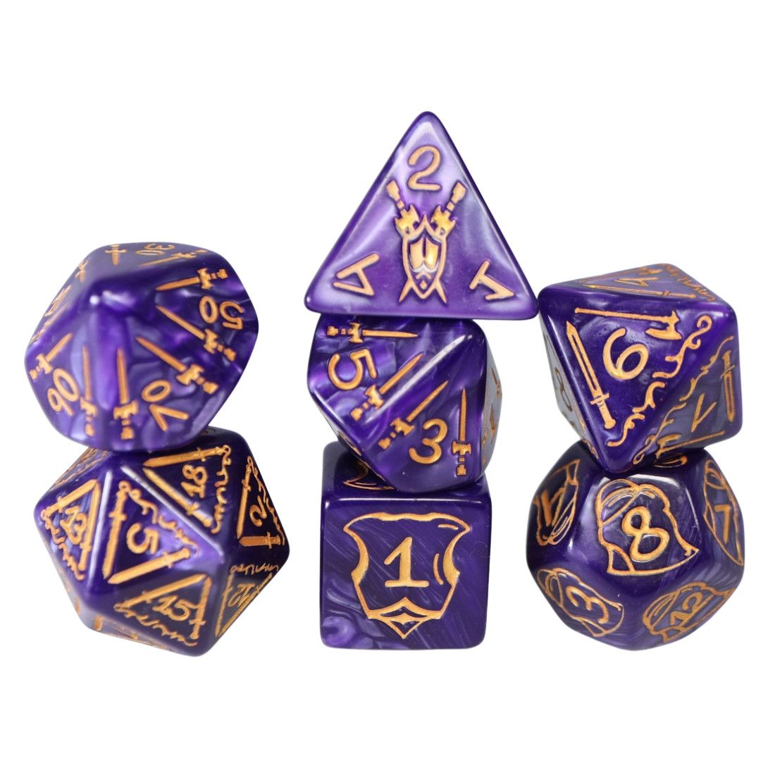 fb DICE SET 7 QUEEN'S ARMORY 25mm ENCHANTED Purple w/ Gold
