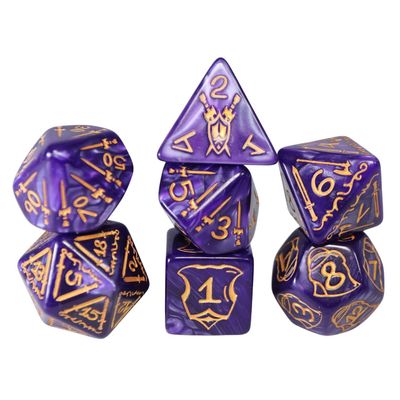 fb DICE SET 7 QUEEN'S ARMORY 25mm ENCHANTED Purple w/ Gold