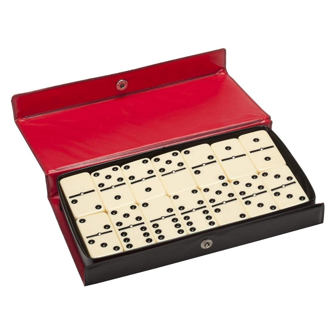 DOMINOES DOUBLE 6  IVORY w/ SPINNERS in SNAP CASE