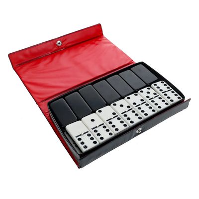 DOMINOES DOUBLE 6  B&amp;W w/ SPINNERS in SNAP CASE