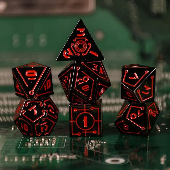 mmg DICE SET 7 METAL CYBERLINK VOID Black w/ Red