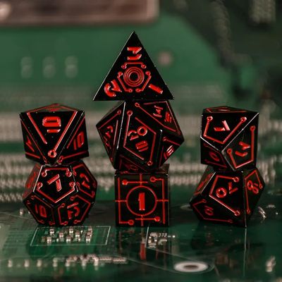 mmg DICE SET 7 METAL CYBERLINK VOID Black w/ Red