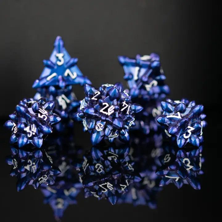 mmg DICE SET 7 METAL ASTEROID FIELDS ICARUS Blue &amp; Purple w/ Silver