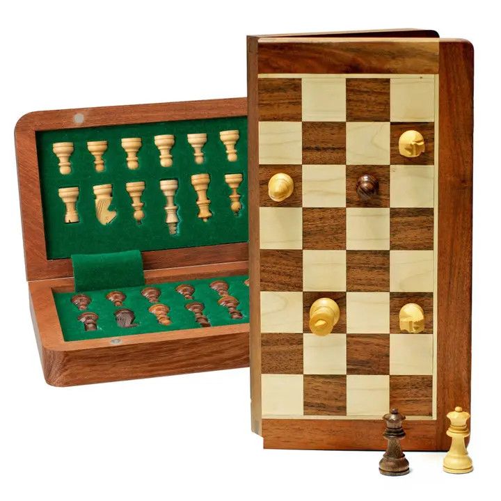 CHESS SET 1.25" WOOD on 7" MAGNETIC FOLDING BOARD
