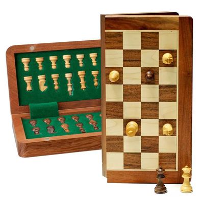 CHESS SET 1.25" WOOD on 7" MAGNETIC FOLDING BOARD