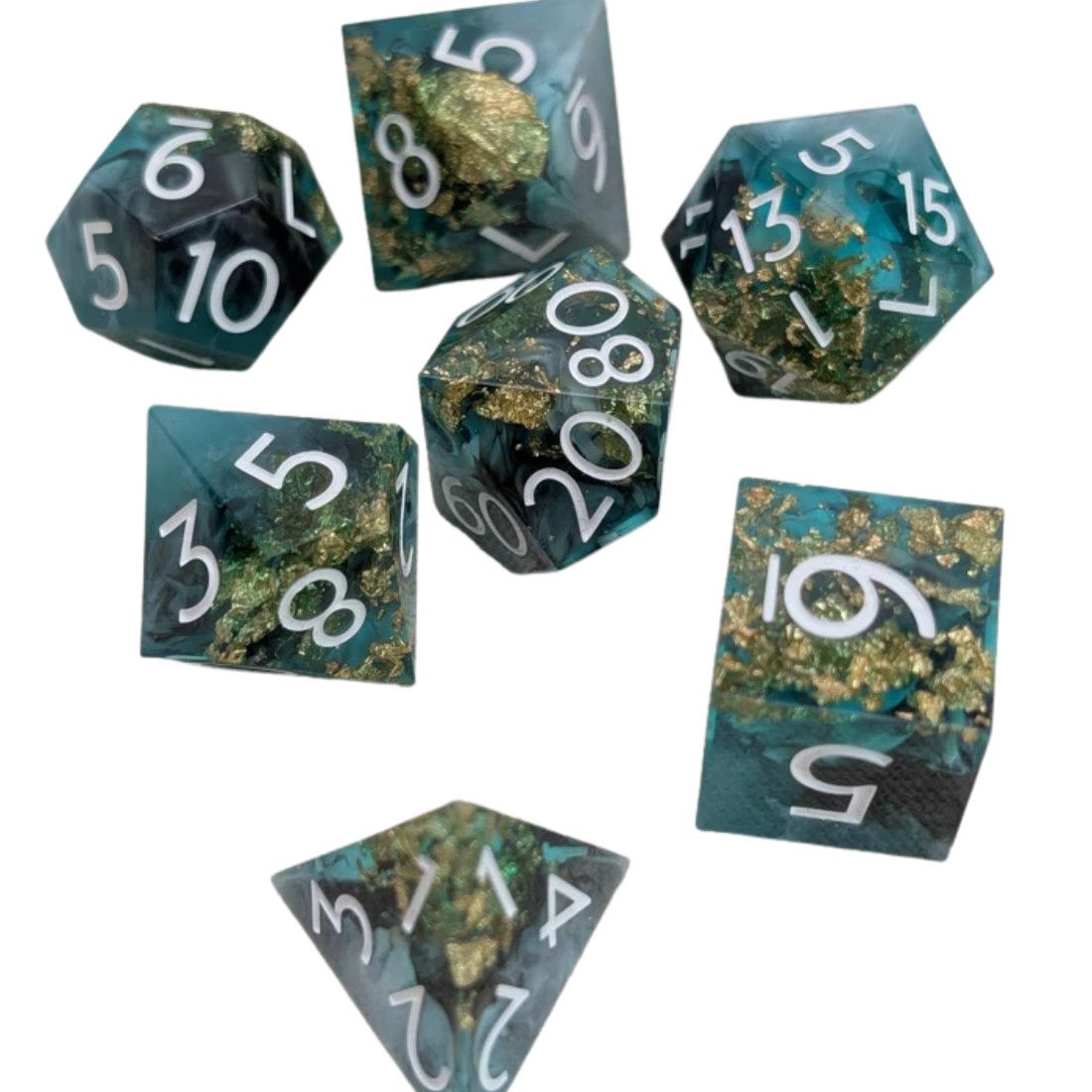 eb DICE SET 7 SHARP-EDGE DEATHMIRE Azure w/ Gold Foil &amp; White
