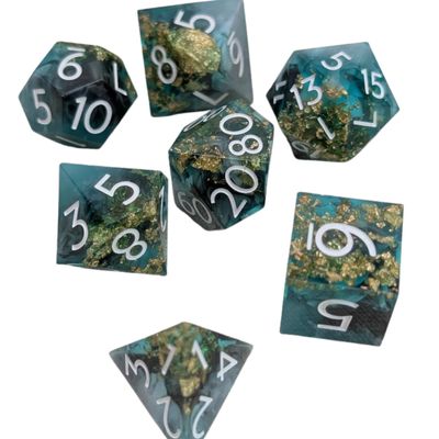 eb DICE SET 7 SHARP-EDGE DEATHMIRE Azure w/ Gold Foil &amp; White